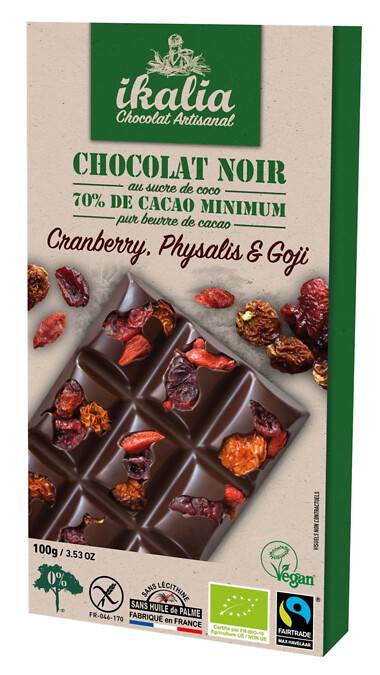 Chocolat noir sucre coco cranb goji 100g