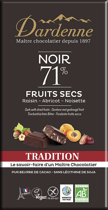 Chocolat noir fruits secs 71% 180g
