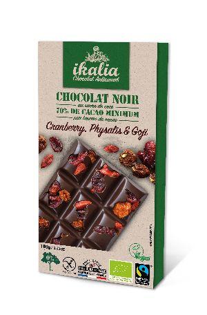 Chocolat noir sucre coco cranb goji 100g Chocolat noir sucre coco cranb goji 100g