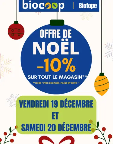 OFFRE DE NOËL 🥳-10% SUR TOUT LE MAGASIN LE VENDREDI 19 ET SAMEDI 20 DÉCEMBRE 2025🎉