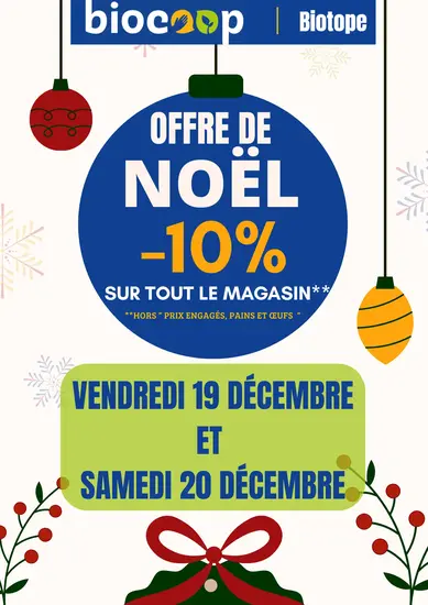 OFFRE DE NOËL 🥳-10% SUR TOUT LE MAGASIN LE VENDREDI 19 ET SAMEDI 20 DÉCEMBRE 2025🎉